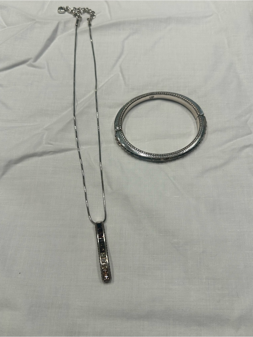 Brighton Silver Bar Pendant Necklace with Hinged Silver Bangle